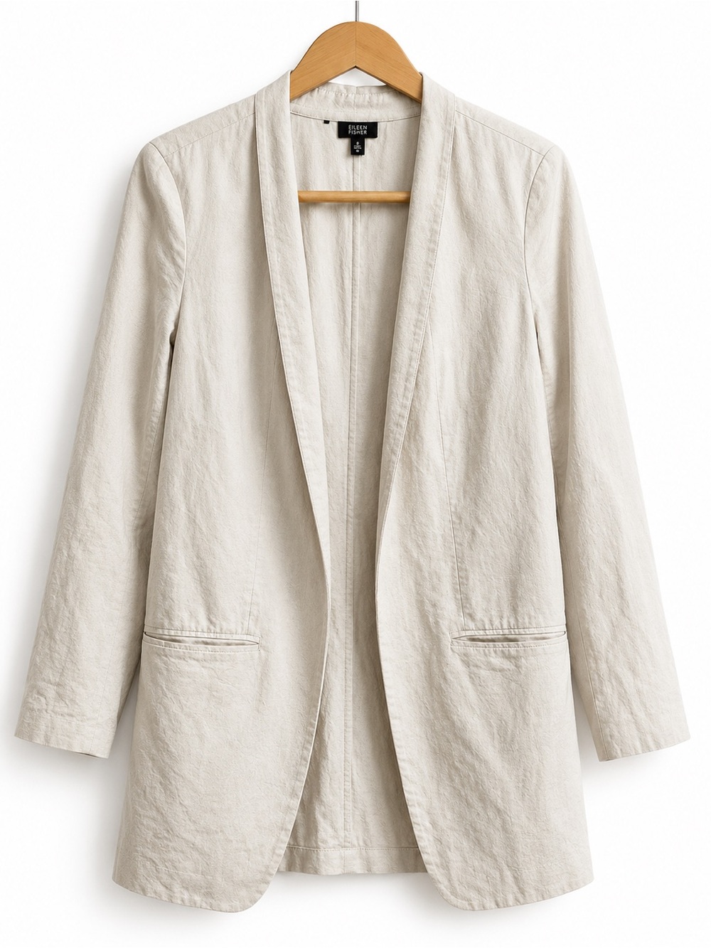 Eileen Fisher Italian Fabric Long Open Front Blazer Ivory Size 8